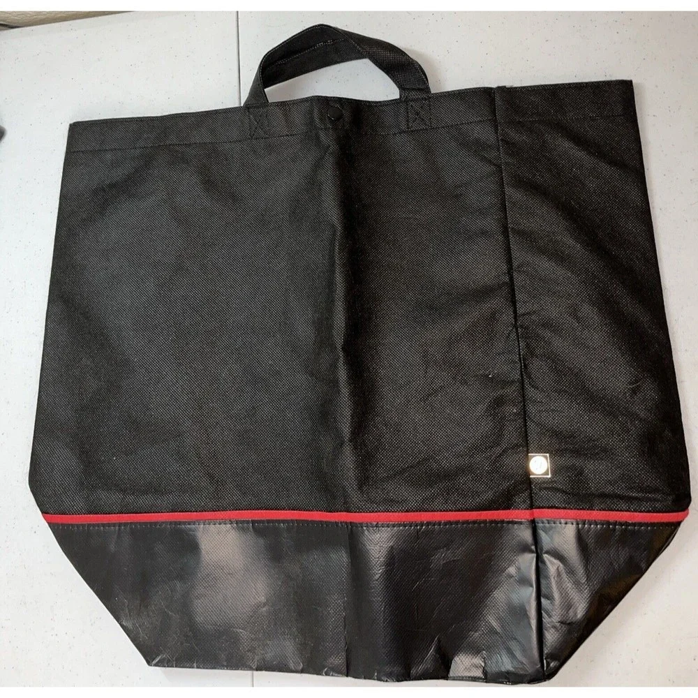 Lululemon Reusable Shopping Bag Tote Extra Large Black W Red Line Snap Closure